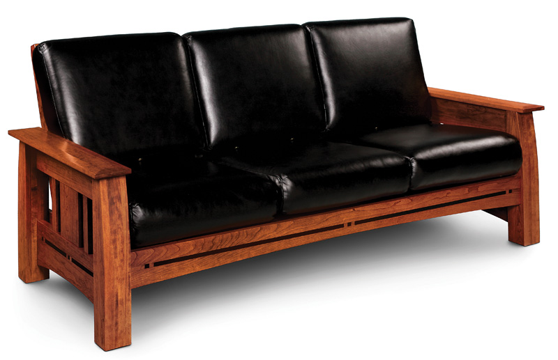 Aspen Sofa - Shown in cherry-Michaels with Asphalt leather cushions